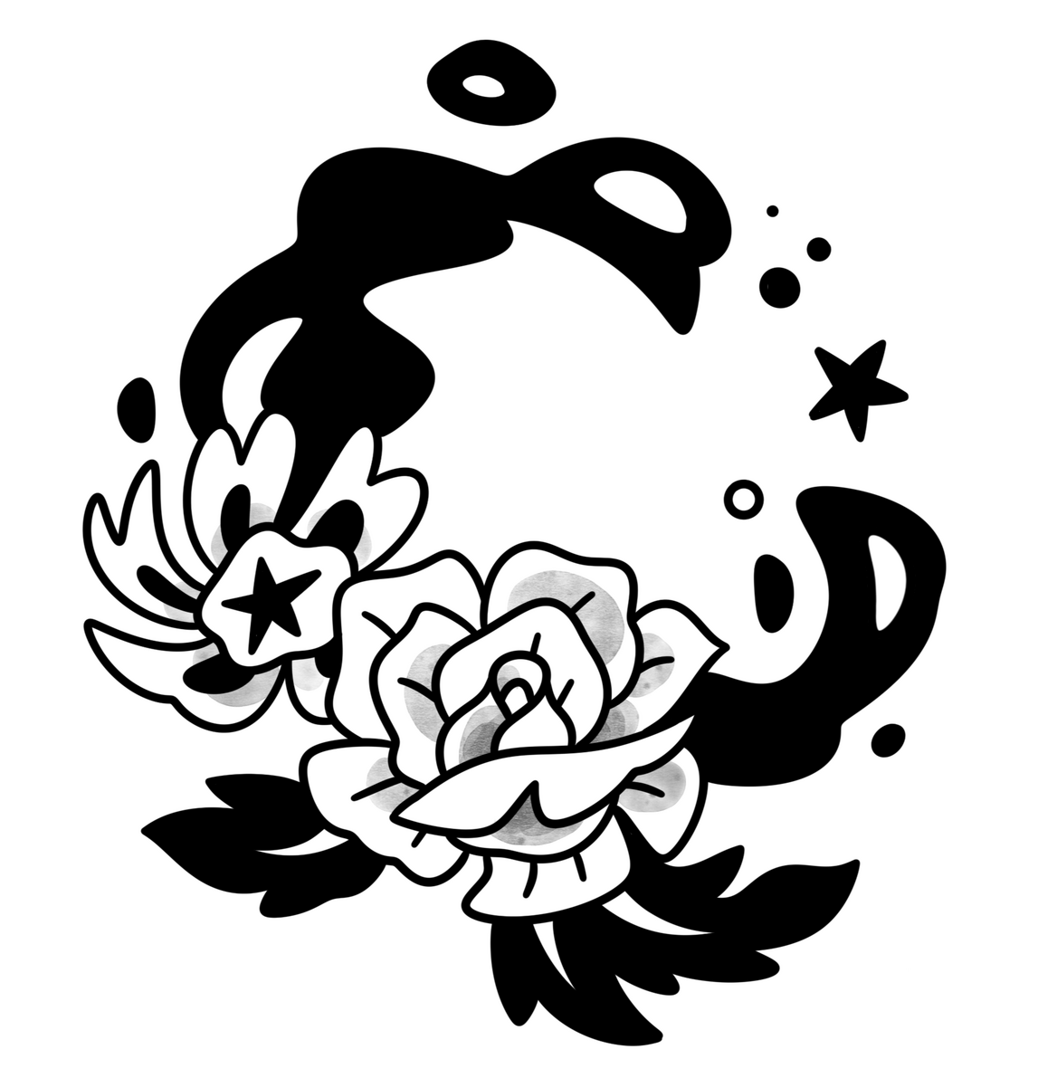 A digitally collaged photo of Toni PNW facing left and holding a small version of herself in cupped hands. The top says "About Me" in a light pink wavy font. At the bottom a polaroid One Step camera, a Mexican flag, and a 90's Furby are in a row.